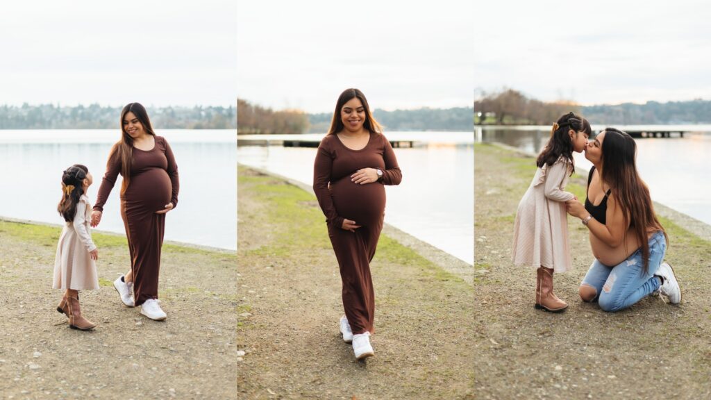 collage of pregnant mother and daughter together example of Seattle maternity gallery 